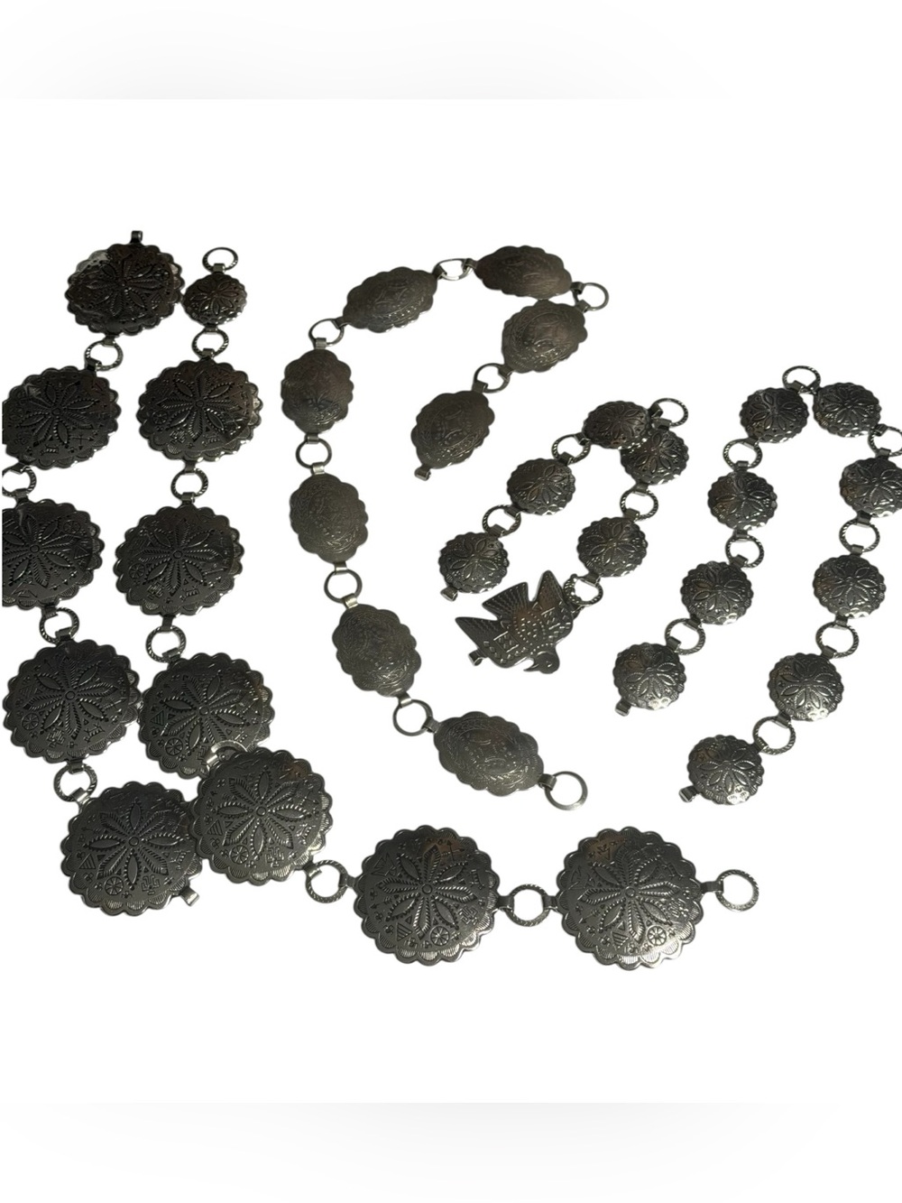 Concho Belt Sections Crafting Silver Tone Metal Thunder Bird Embossed Designs